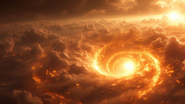 A Vast Fantasy Cloudscape being Absorbed by a Glowing Vortex