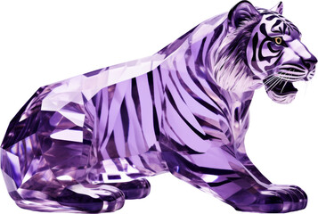 tiger,purple violet crystal shape of tiger,tiger made of crystal isolated on white or transparent background,transparency