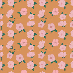 seamless pattern with flowers pink sweet doodle 