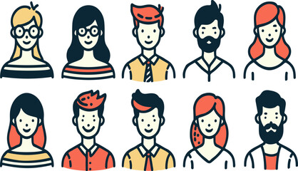 Smiling people avatar set. Different men and women characters collection. Isolated vector illustration.