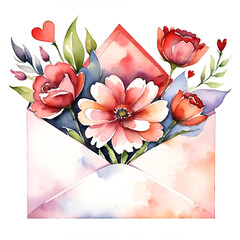 a stunning bouquet of spring flowers gracefully emerging from a soft, pastel envelope, conveying a message of love and tenderness through its vibrant colors and delicate brushstrokes.