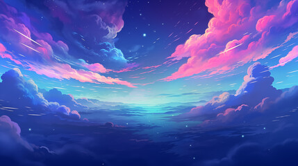 Cartoon illustration of beautiful colorful clouds in the night sky
 - obrazy, fototapety, plakaty