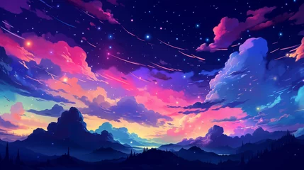 Fotobehang Hand drawn cartoon beautiful night sky illustration © LI
