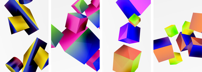 Composition of 3d cubes and other geometric elements background design for wallpaper, business card, cover, poster, banner, brochure, header, website