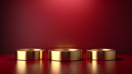 standing gold podium on a red background