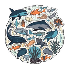Obraz premium Cute cartoon aquatic life/aquarium sticker illustration
