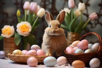 Fototapeta na wymiar easter bunny and easter eggs, 