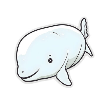 Cute cartoon beluga whale sticker illustration