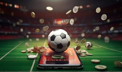 Virtual sports betting on soccer using smartphone, currency and ball