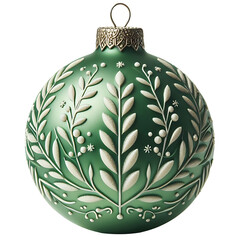 green christmas ball with floral design isolated on transparent background, PNG image AI generated