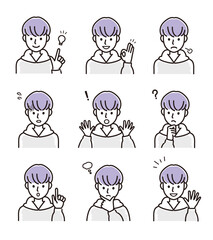 若い男性の表情セットD