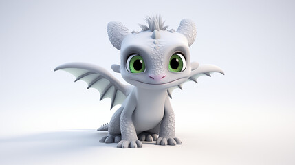 How to train your white dragon isolated in white background 3D cartoon 
