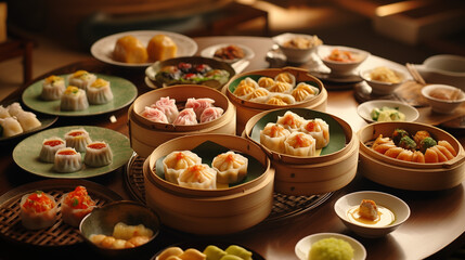 Photograph Chinese Steamed Dumpling foods in restaurant - obrazy, fototapety, plakaty