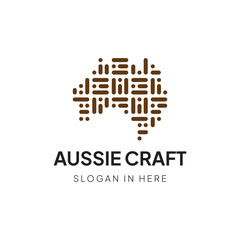 australia craft with map webbing shaped icon logo design illustrated
