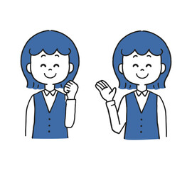 ガッツポーズ　案内　笑顔の女性