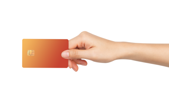 Hand holding credit card on isolated background.