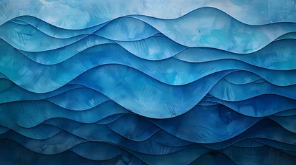 Tuinposter Abstract art navy blue background. Watercolor painting on textured canvas has a water wave pattern with elements of wavy lines and gradients. © Some