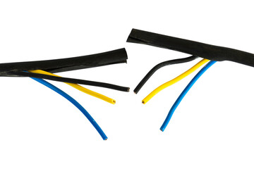 colourful broken cable on white background isolated