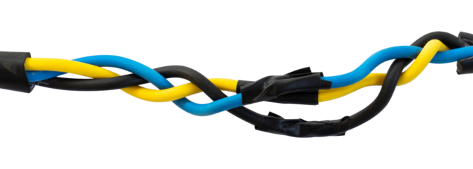 electric wire with electrical tape on white background isolated