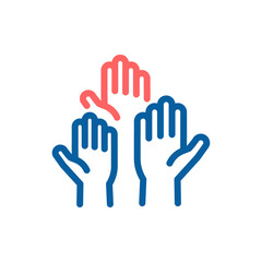 Open Palm Hands Vector Icon: Thin Line Illustration of Unity, Teamwork, Volunteering  and Voting in US Presidential Elections 2024.