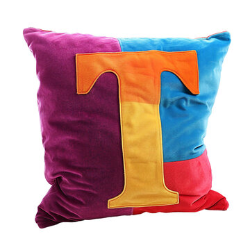 T from colorful pillow, PNG image, no background