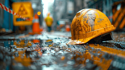 A construction worker experiencing a slip-and-fall accident on a floor at a construction site,generative ai