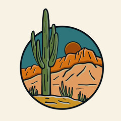 The view of sedona Arizona desert vintage design for t shirt badge patch sticker and other illustration