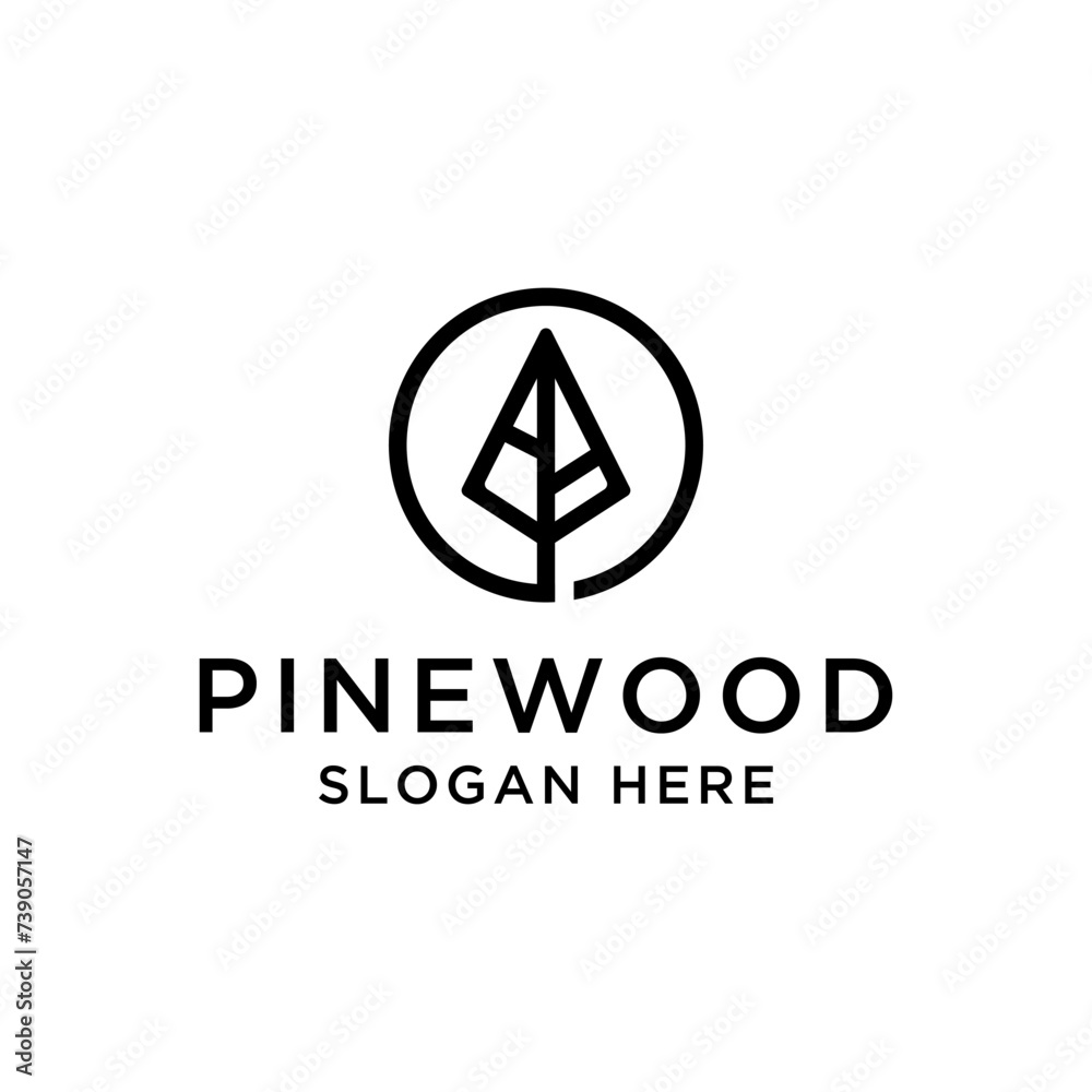 Wall mural pine wood logo design vector illustration