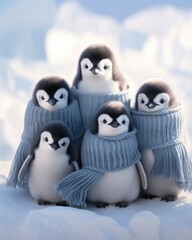 Penguins in the snow. Generative AI.