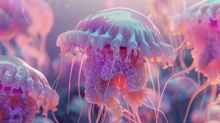 Graceful Drifters, Exploring the Ethereal Beauty of Jellyfish in the Deep Ocean. - obrazy, fototapety, plakaty