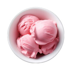 A bowl of pink ice cream sits on a black surface png / transparent