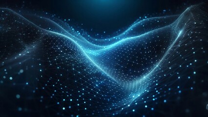 Abstract background of glowing blue mesh or interwoven lines on a dark background