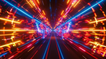 Fototapeta na wymiar Neon Velocity, Abstract Symmetry Inspired by Trons Light Cycle Race Cinematics