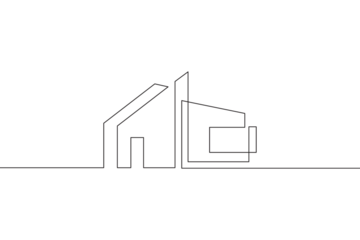 Minimal house logo design. Building structure symbol. Construction of houses.One continuous line . Line art. Minimal single line.White background. One line drawing.
