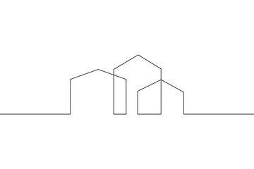 Minimal house logo design. Building structure symbol. Construction of houses.One continuous line . Line art. Minimal single line.White background. One line drawing.