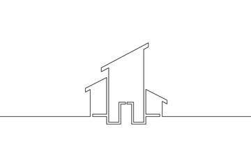 Minimal house logo design. Building structure symbol. Construction of houses.One continuous line ....