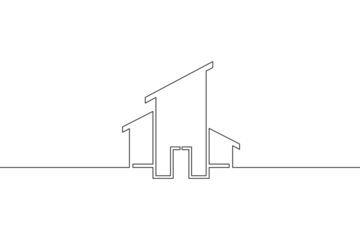 Minimal house logo design. Building structure symbol. Construction of houses.One continuous line . Line art. Minimal single line.White background. One line drawing.