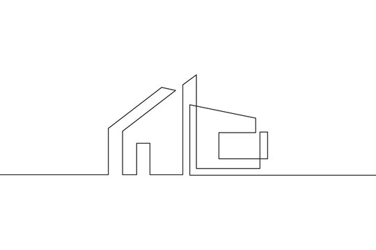Minimal house logo design. Building structure symbol. Construction of houses.One continuous line . Line art. Minimal single line.White background. One line drawing.