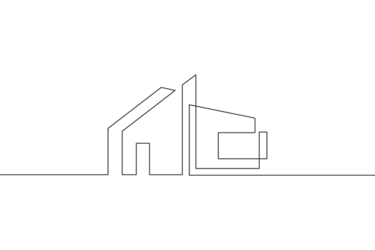 Minimal house logo design. Building structure symbol. Construction of houses.One continuous line . Line art. Minimal single line.White background. One line drawing.