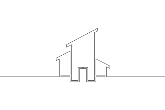 Minimal house logo design. Building structure symbol. Construction of houses.One continuous line . Line art. Minimal single line.White background. One line drawing.