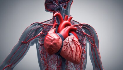  3D rendering of human heart and circulatory system