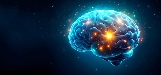 Fototapeta premium A brain with glowing effect on a dark background