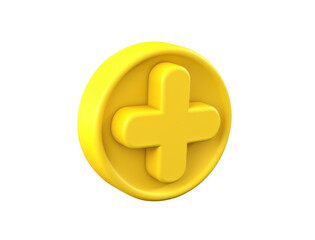 Obraz premium Medical cross round button. Cross yellow Sign. Plus sign, great design for any purposes. Cross symbol. 3d style. isolate on white background. with clipping path.