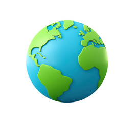 Earth's global ecology, planet Earth 3d icon on white background. Earth Day or environment conservation concept. Save Green Planet concept. with clipping path.