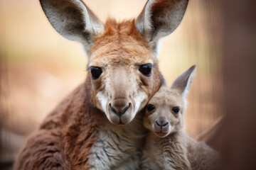 Mother and Baby Kangaroo Hug
