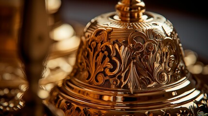 Close up the intricate details of the hotel bell. - obrazy, fototapety, plakaty