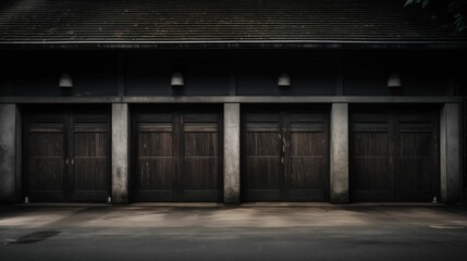 Closed garages captured in an urban setting. - obrazy, fototapety, plakaty