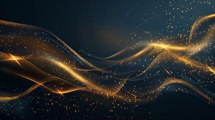 Vector Abstract shiny color gold wave design element with glitter effect on dark background