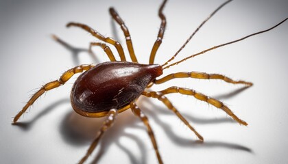  Close-up of a brown spider with long legs, on a white background