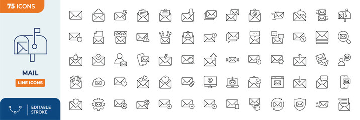 Mail Line editable Icons set. Editable stroke. Vector illustration	